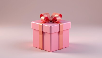 Obraz premium Pink gift box with a bow on a soft gradient background.