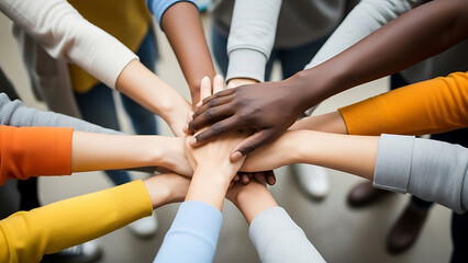 Fototapeta premium Diverse group of people joining hands in a circle together