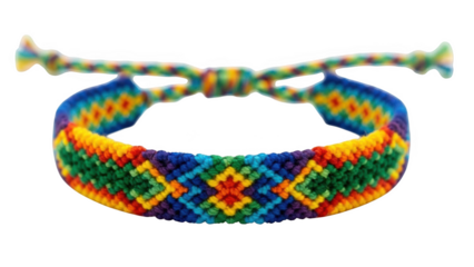 Rainbow friendship bracelet with diamond pattern woven