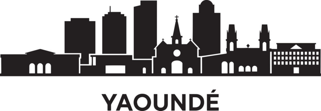 Yaound&eacute; cameroon skyline vector silhouette black city view on transparent background