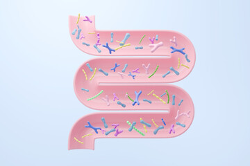 Probiotics bacteria background with copy space illustrating gut flora and immune system concept. 3D illustration