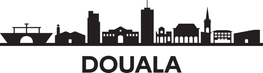 Fototapeta premium Douala cameroon city skyline silhouette iconic landmarks famous buildings travel cityscape vector