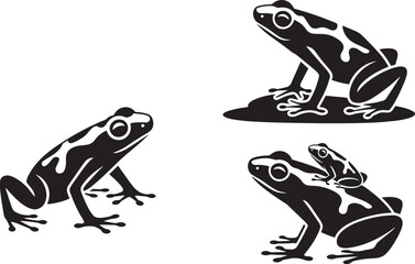 Four silhouettes of poison dart frogs vector design on transparent background