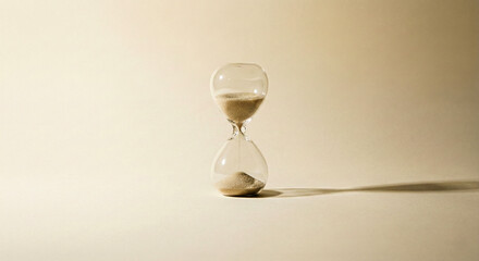 A small clear hourglass centered on a smooth pale background