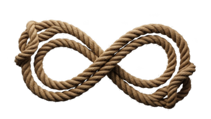 Thick brown rope tied in an infinity symbol on black
