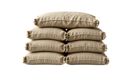 Stack of tied sandbags isolated