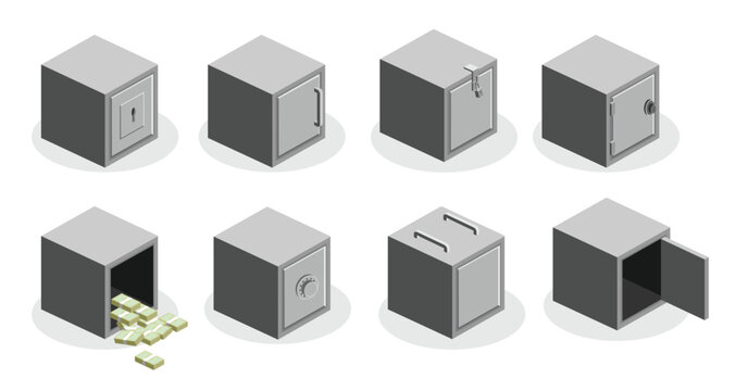 isometric metal strongbox vector 