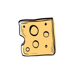 Hand-drawn cheese illustration, Gouda, Cheddar, Mozzarella, Brie, Maasdam, Manchego, Emmental with clean outlines. Ideal for menu designs, specialty shop branding, and cheese product labels