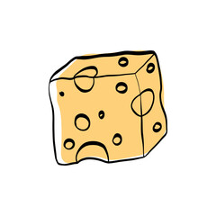 Hand-drawn cheese illustration, Gouda, Cheddar, Mozzarella, Brie, Maasdam, Manchego, Emmental with clean outlines. Ideal for menu designs, specialty shop branding, and cheese product labels