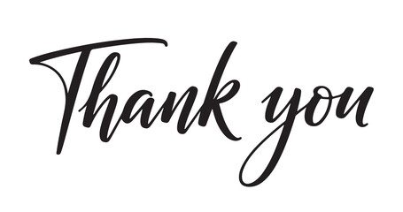 Thank you handwritten script text in black ink on a transparent background