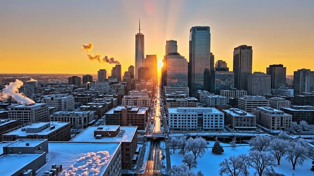 Winter Sunrise Over Minneapolis - A Stunning Cityscape View.