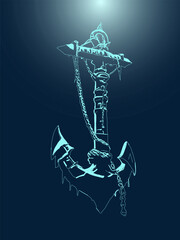 A sketch of an old vintage anchor against a dark background of the deep sea. Vector illustration for your designs in the style of sea travel and adventure.