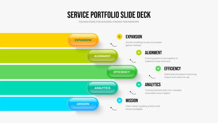 Corporate Strategy Slide Template Vector Illustration. Business Profile 5 Option Diagram Frame Layout. Digital Launch Five Step Infographic Slideshow Design.