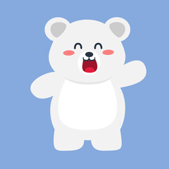 Cute little polar bear waving and smiling. Animal cartoon. Can be used for sticker and wallpaper