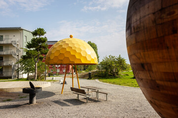 Playing equipment in park against sky at sunny day