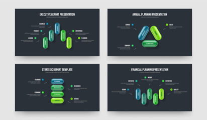 Modern Overview Five Three Four Option Infographic Slideshow Layout Vector Illustration Bundle. Corporate Solution 5 3 4 Element Diagram Frame Template Set.