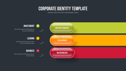 Enterprise Performance 3 Option Diagram Frame Design. Professional Innovation Slide Template Vector Illustration. Digital Plan Three Step Infographic Slideshow Layout.