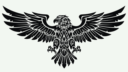 Fototapeta premium Stylized Tribal Eagle with Open Wings Engraving Vector Design.