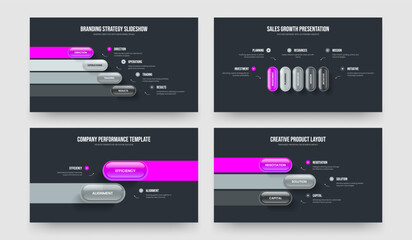 Enterprise Report 4 5 2 3 Element Infographic Slideshow Design Set. Business Development Four Five Two Three Option Diagram Presentation Layout Vector Illustration Collection.