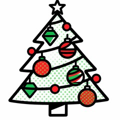 Pop Art Halftone Line Art Christmas Tree Illustration.