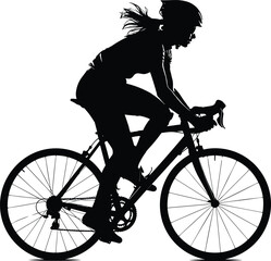 Cyclist silhouette illustration, road bike rider, helmet motion, black white contrast, vector art, cad drawing flat vector illustration
