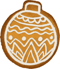 Watercolor illustration of a gingerbread cookie decorated with white icing. Hand-painted in a soft, festive style. Perfect for Christmas designs, holiday cards, seasonal packaging, 