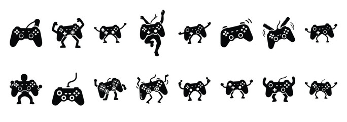 Set of vector dancing gamepad  icon in silhouettes © Poli