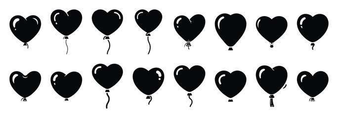 Set of vector funny balloon heart  icon in silhouettes © Poli