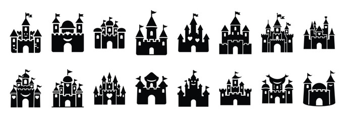 Set of vector happy castle  icon in silhouettes © Poli