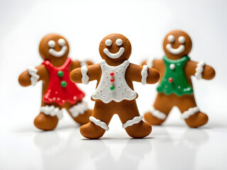 Fototapeta premium Macro Studio Shot of Three Iced Gingerbread Men Cookies