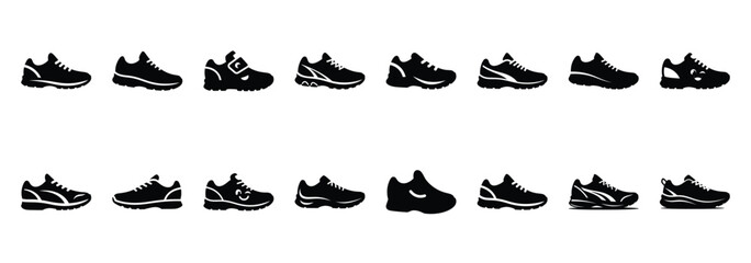 Fototapeta premium Set of vector happy running shoe icon in silhouettes
