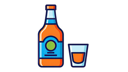 Beer Bottle and Shot Glass Illustration