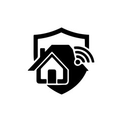 Fototapeta premium Smart home security system icon with wireless network connection, house protected by shield, digital safety and automation technology isolated on transparent background
