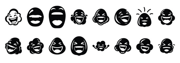 Set of vector laughing popcorn  icon in silhouettes © Poli