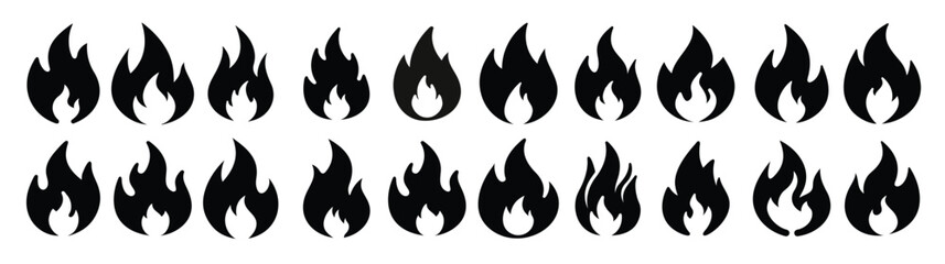 Fire Flame Silhouette Icons Black Burning Symbol Vector Set