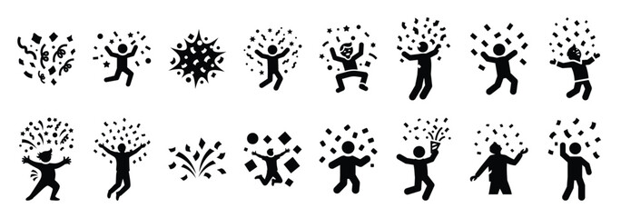 Set of vector silly confetti  icon in silhouettes