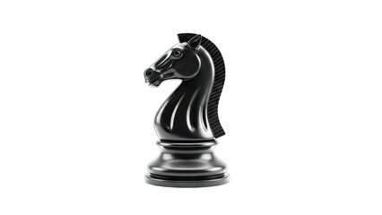 Black Chess Knight on White Background