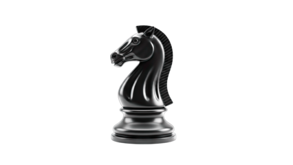 Black Chess Knight on White Background