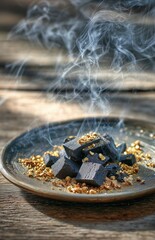 Smoking incense charcoal with golden resin