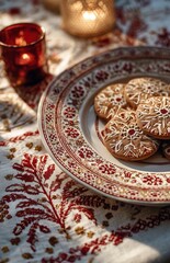 Christmas cookies on embroidered festive plate