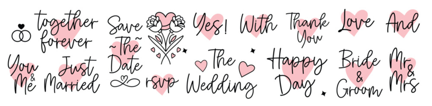 hand lettering mr and mrs wedding set bride groom couple