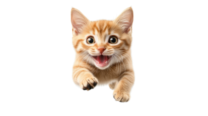 Cute Kitten Jumping on Transparent Background