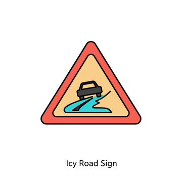 Icy road ahead vector illustration, warning sign for dangerous conditions