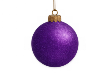 Purple glitter bauble hanging, christmas decoration, festive season ornament, holiday celebration, traditional spirit