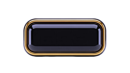 Black Rectangle Button with Gold Frame on White Background