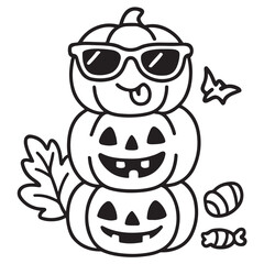 Cool Stack of Halloween Pumpkins with Sunglasses Coloring Page