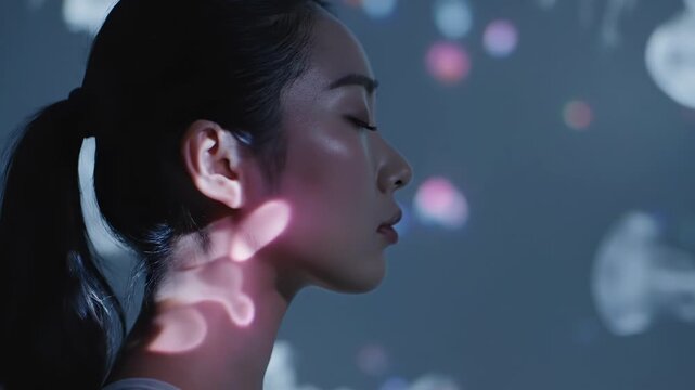 Girl exhaling smoke with a galaxy pattern on her face