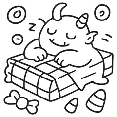 Sleeping Monster on Chocolate Bar
 Cute Little Monster Sleeping on Giant Chocolate Bar Coloring Page