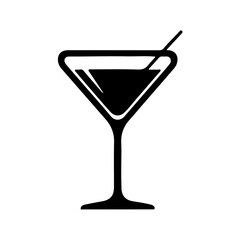 Martini glass silhouette with a stirring stick, symbolizing elegant cocktails, bar drinks, and celebratory occasions isolated on transparent background