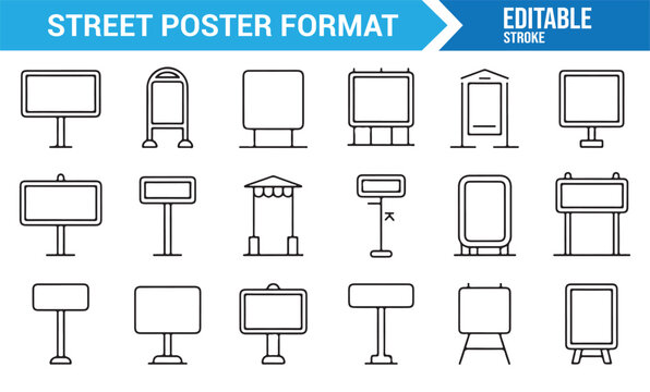 Urban marketing display icon collection in modern stroke design